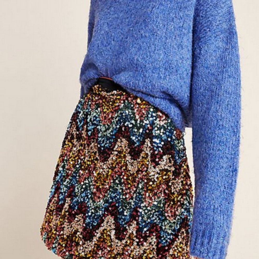 Anthropologie Zig-Zag Sequined Mini Skirt